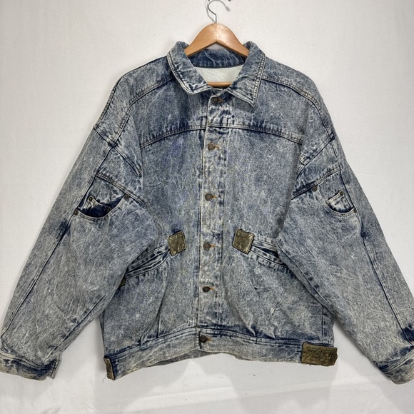 VTG RARE40s Wild Blues Denim DesignLined JacketDistressed Rivets Acid Wash